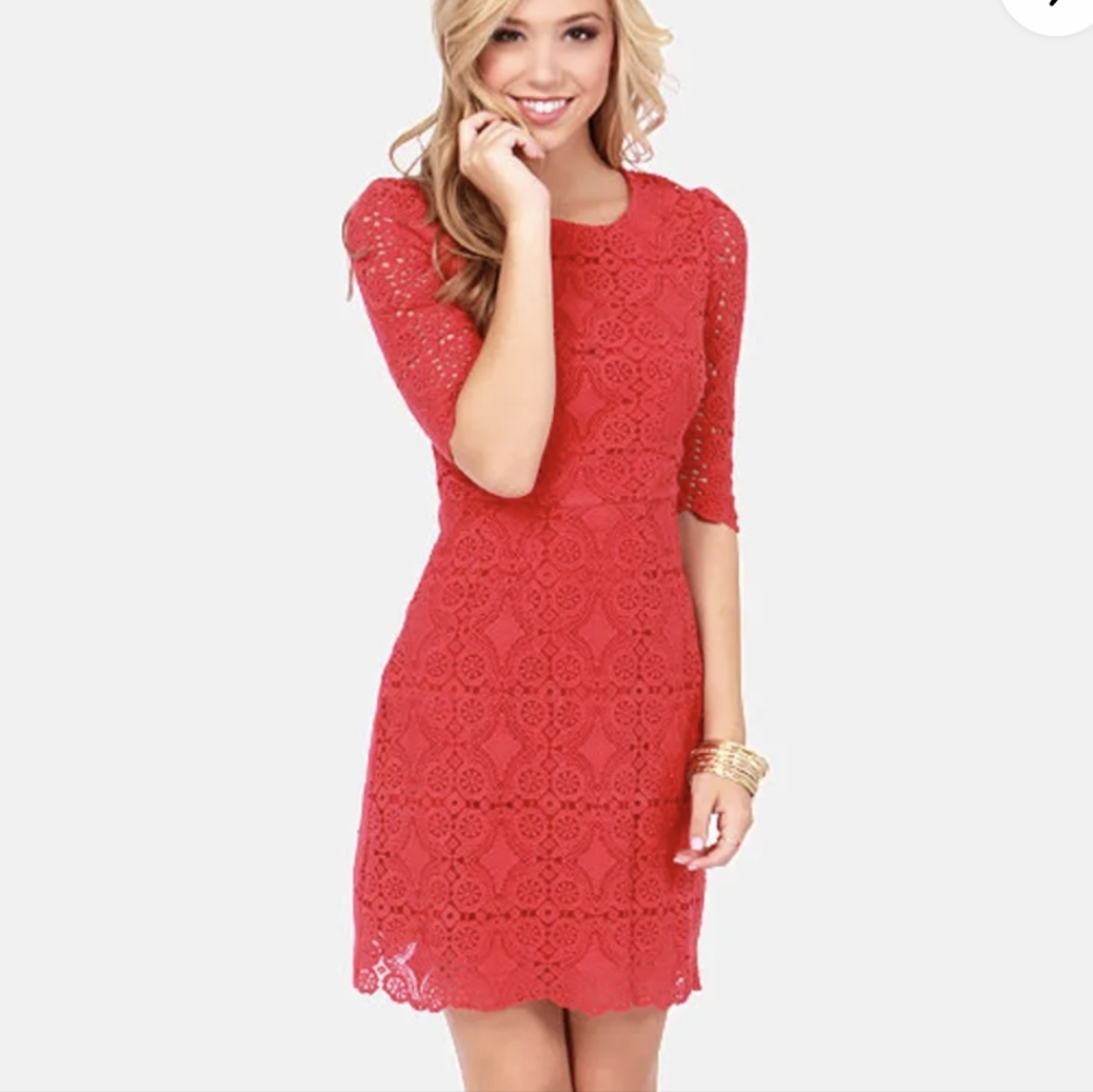 Lulu's Red Lace Crochet Dress